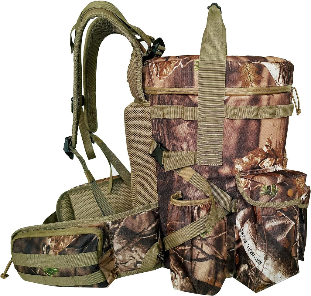 Insulated Bucket Backpack with 360° Swivel Lid – Camo Cooler Backpack with 5-Gallon Bucket for Hunting, Fishing, Camping, Outdoor Sports – Woodland Camo