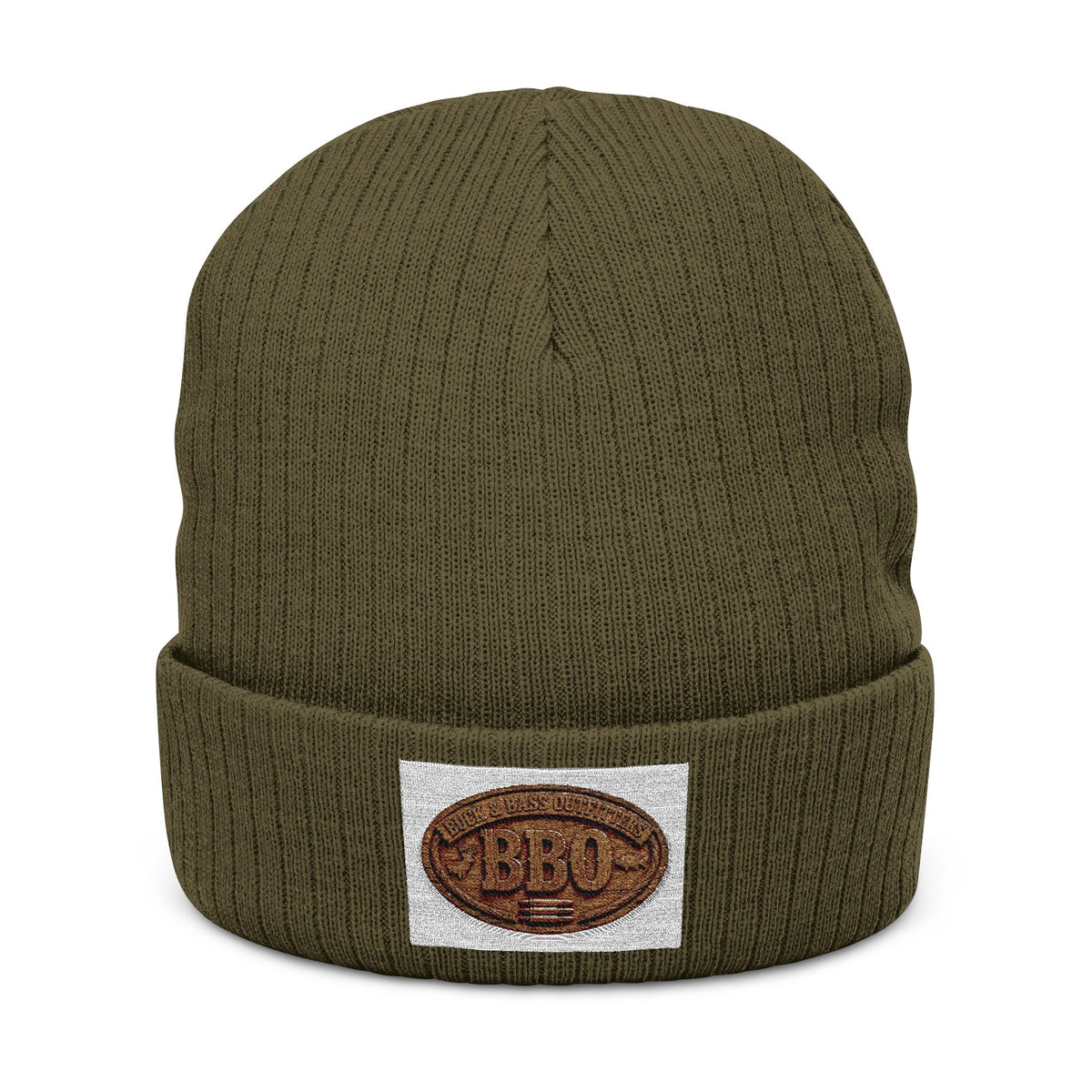 Ribbed Knit Beanie — Embroidered Patch Winter Hat