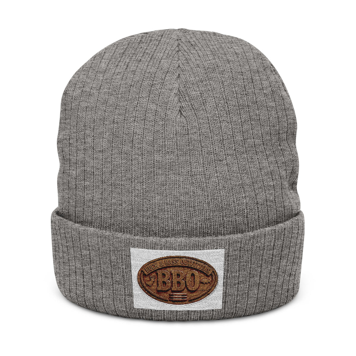 Ribbed Knit Beanie — Embroidered Patch Winter Hat