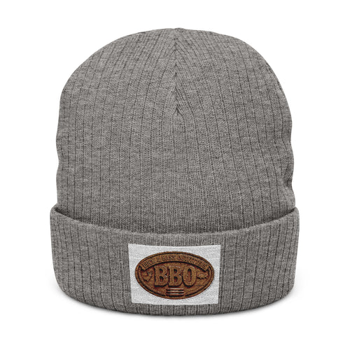 Ribbed Knit Beanie — Embroidered Patch Winter Hat