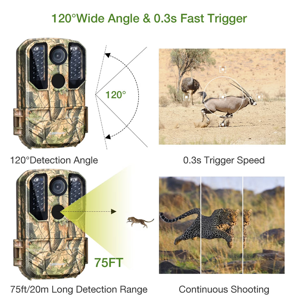 Wifi Trail Camera 24MP 1296P Bluetooth Game Camera with Night Vision Waterproof IP66 Motion Activated