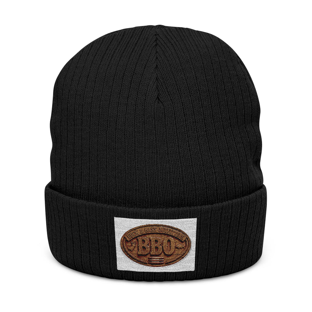 Ribbed Knit Beanie — Embroidered Patch Winter Hat