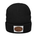 Ribbed Knit Beanie — Embroidered Patch Winter Hat