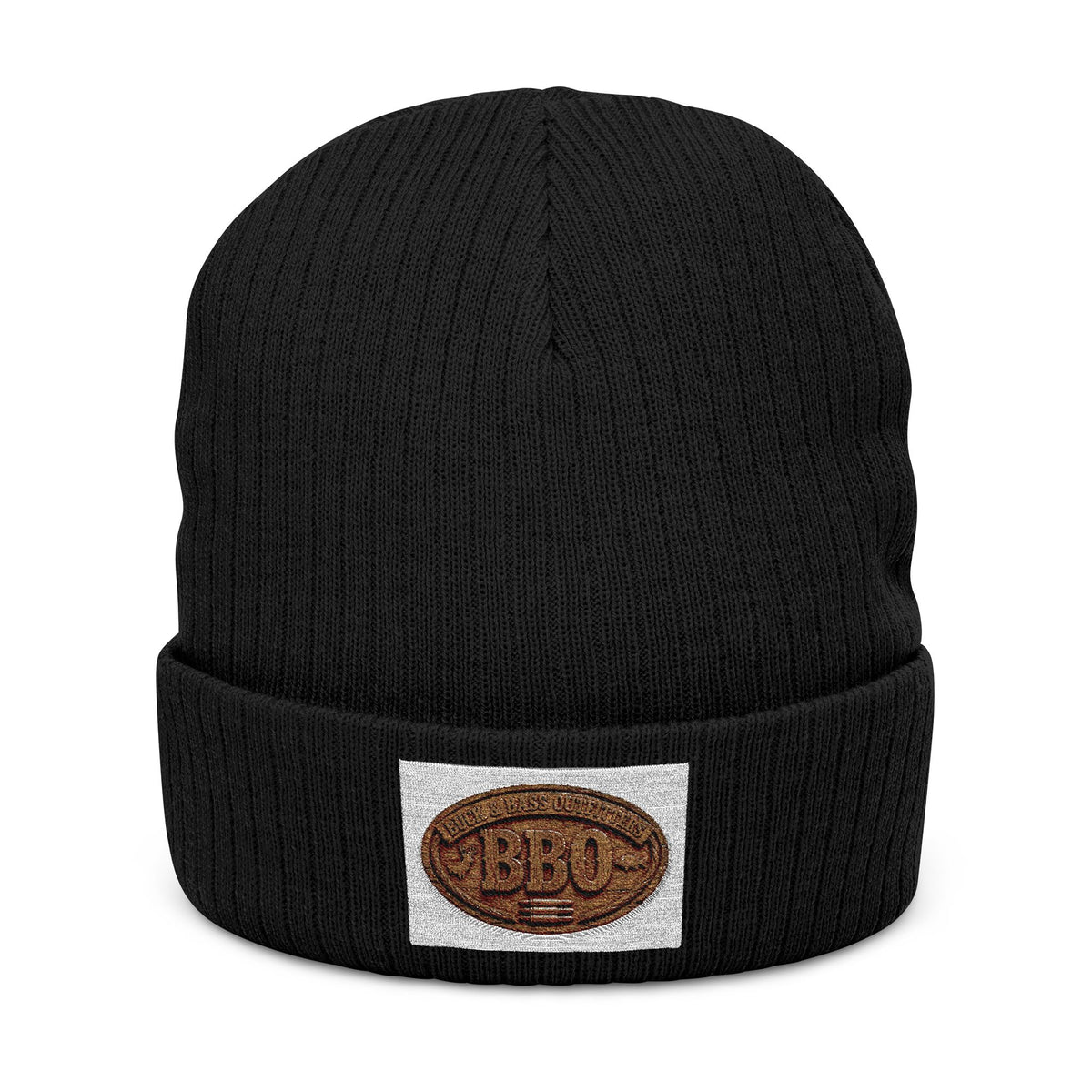 Ribbed Knit Beanie — Embroidered Patch Winter Hat
