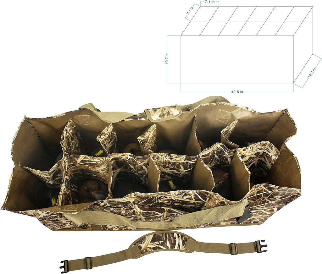 12 Slot Duck Decoys Bag with Waterfowl Hunting Blind Camouflage Printing