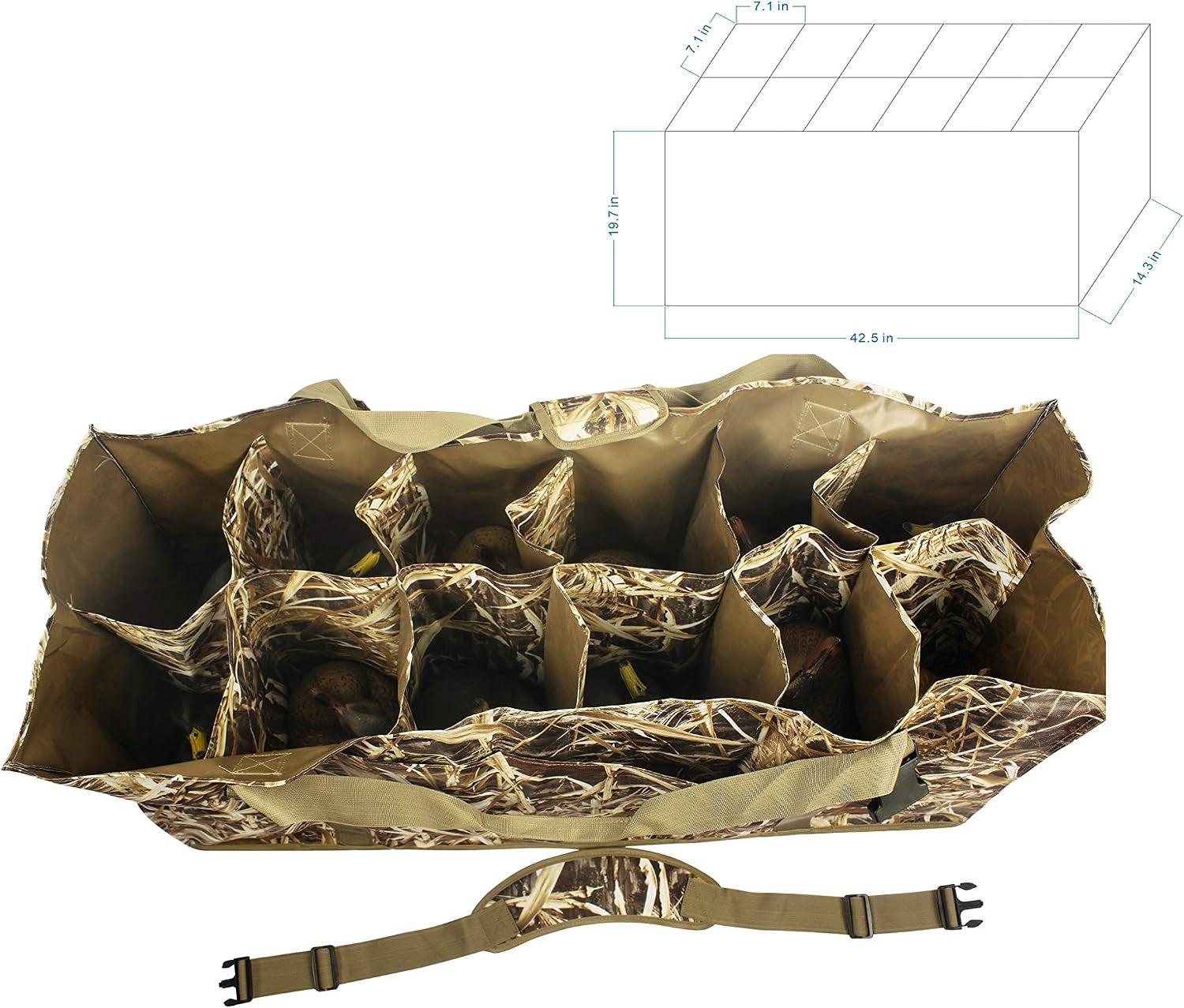 12 Slot Duck Decoys Bag with Waterfowl Hunting Blind Camouflage Printing