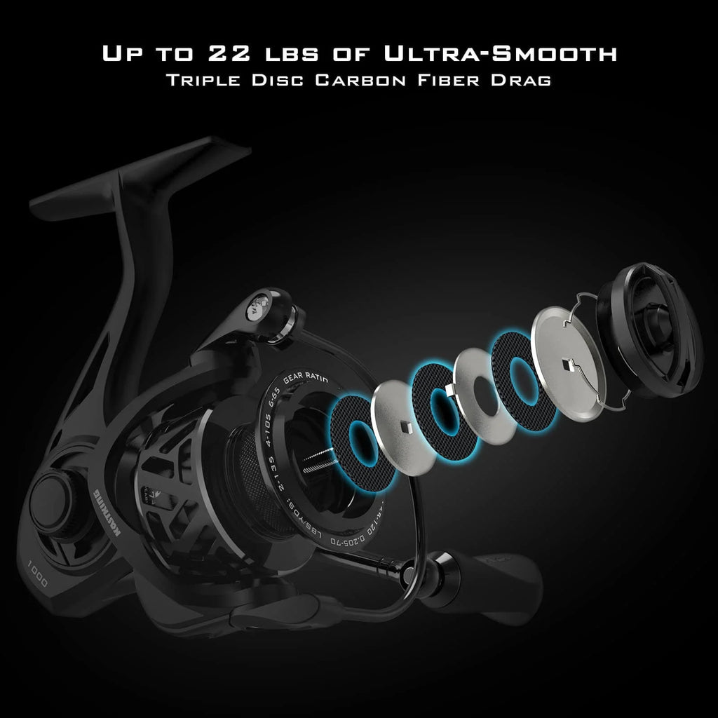 Zephyr Spinning Reel Graphite Frame 5.2:1 Gear Ratio 7+1 Ball Bearings Fresh and Saltwater-Black 2000