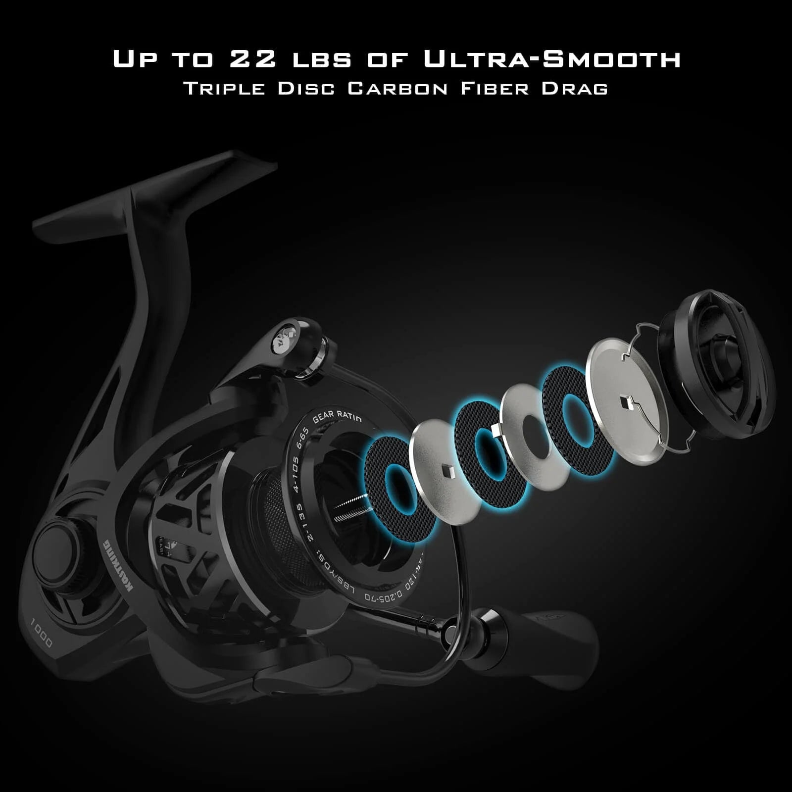 Zephyr Spinning Reel Graphite Frame 5.2:1 Gear Ratio 7+1 Ball Bearings Fresh and Saltwater-Black 2000