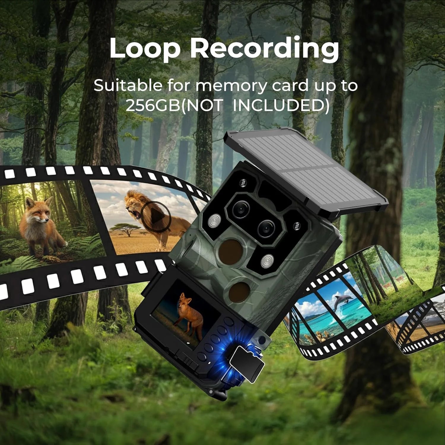 Solar Trail Camera 4K 60MP Dual Lens Wifi 5200Mah Battery Game Camera Starlight Night Vision for Wildlife Hunting Monitoring