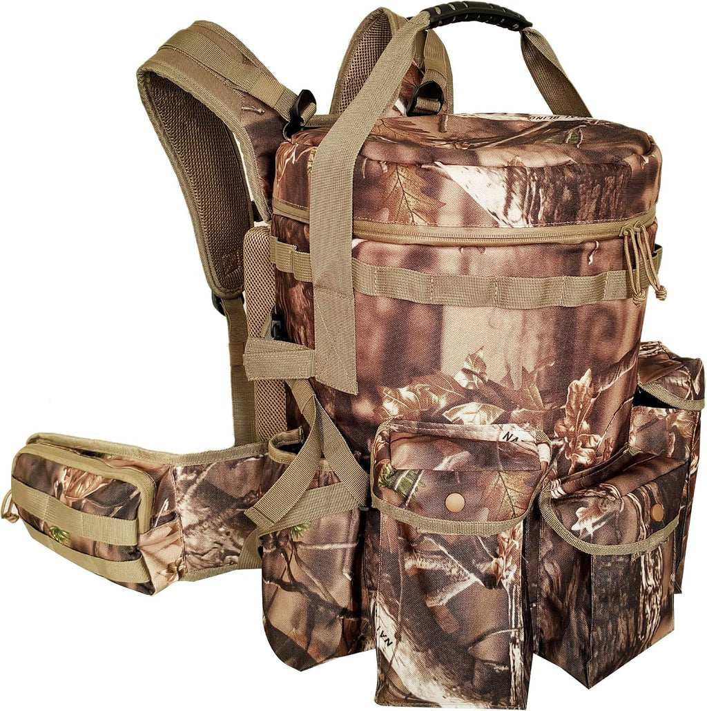 Insulated Bucket Backpack with 360° Swivel Lid – Camo Cooler Backpack with 5-Gallon Bucket for Hunting, Fishing, Camping, Outdoor Sports – Woodland Camo