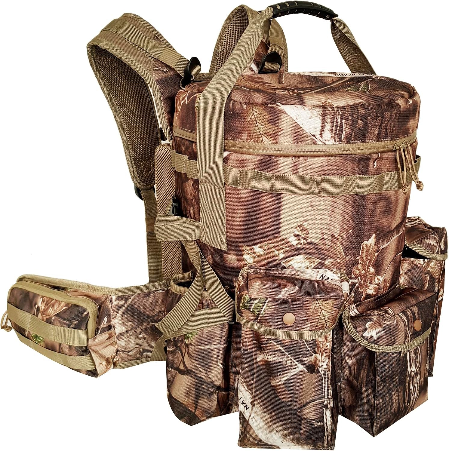 Insulated Bucket Backpack with 360° Swivel Lid – Camo Cooler Backpack with 5-Gallon Bucket for Hunting, Fishing, Camping, Outdoor Sports – Woodland Camo