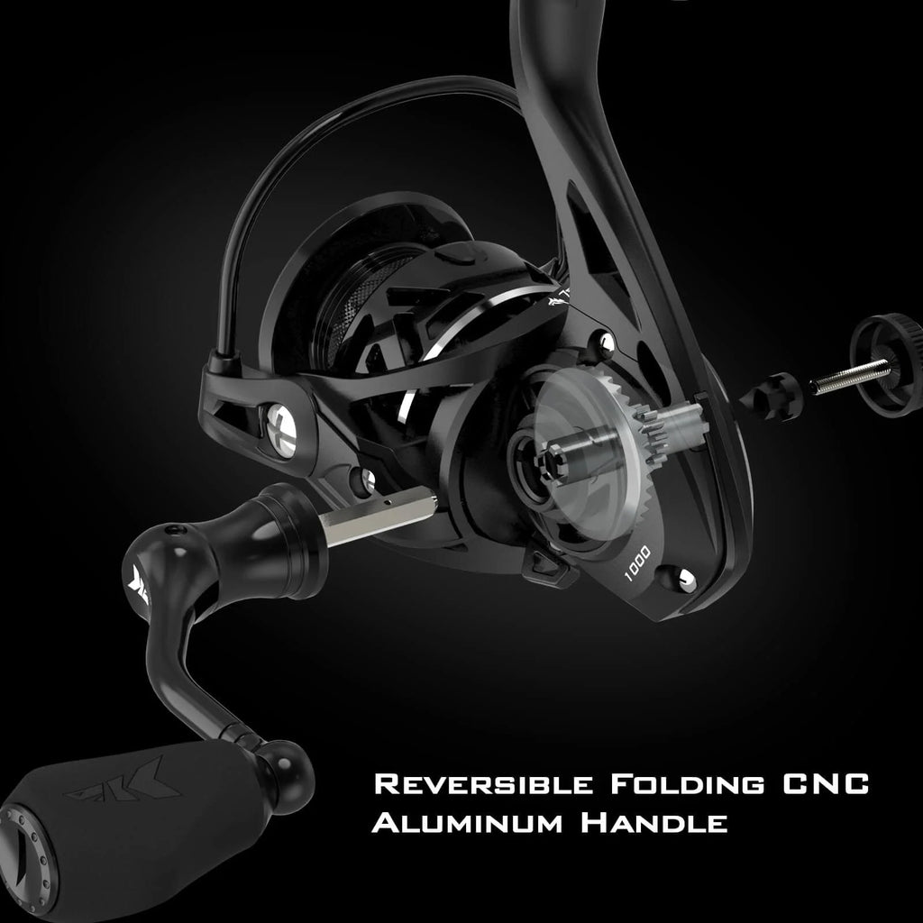 Zephyr Spinning Reel Graphite Frame 5.2:1 Gear Ratio 7+1 Ball Bearings Fresh and Saltwater-Black 2000