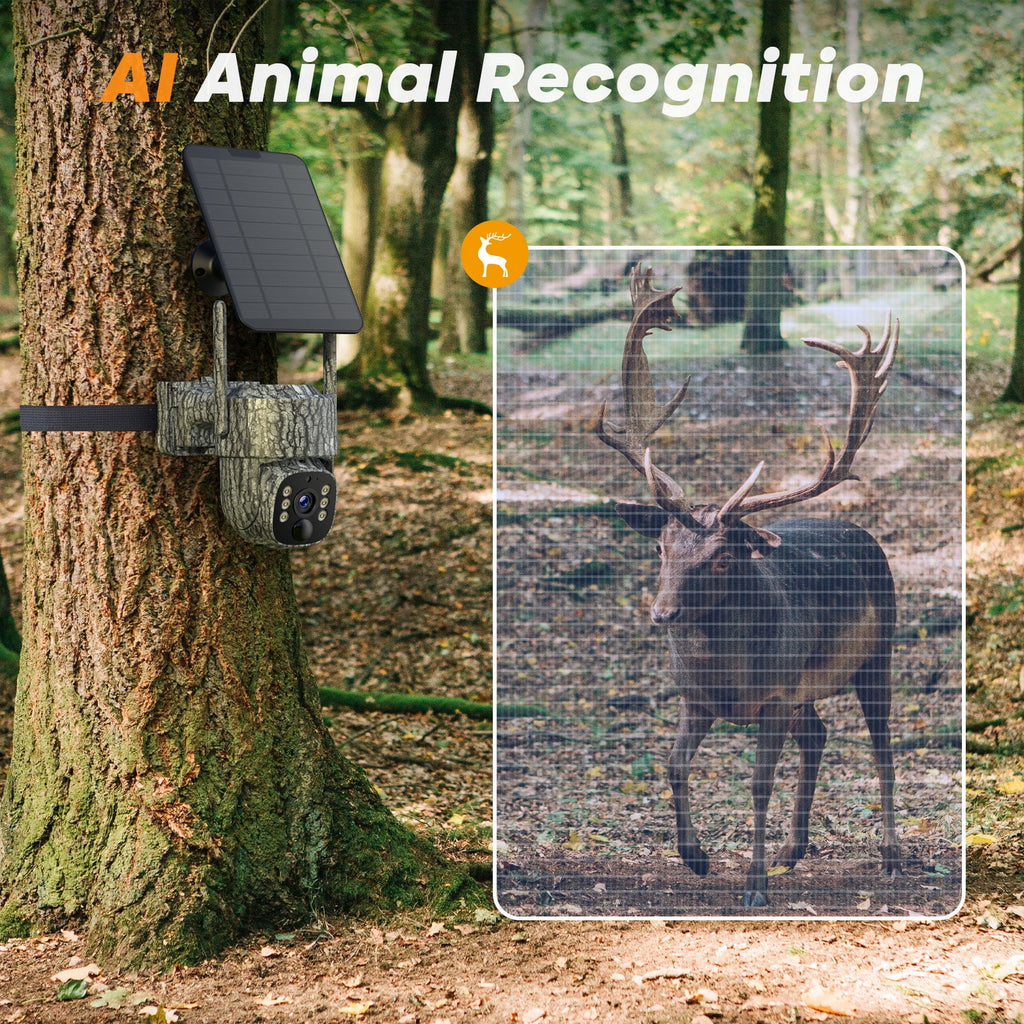 4G LTE Solar Trail Camera Cellular Live Feed 2.5K 360° View Game Camera Auto Tracking No Wifi Needed for Hunting&Outdoor Security