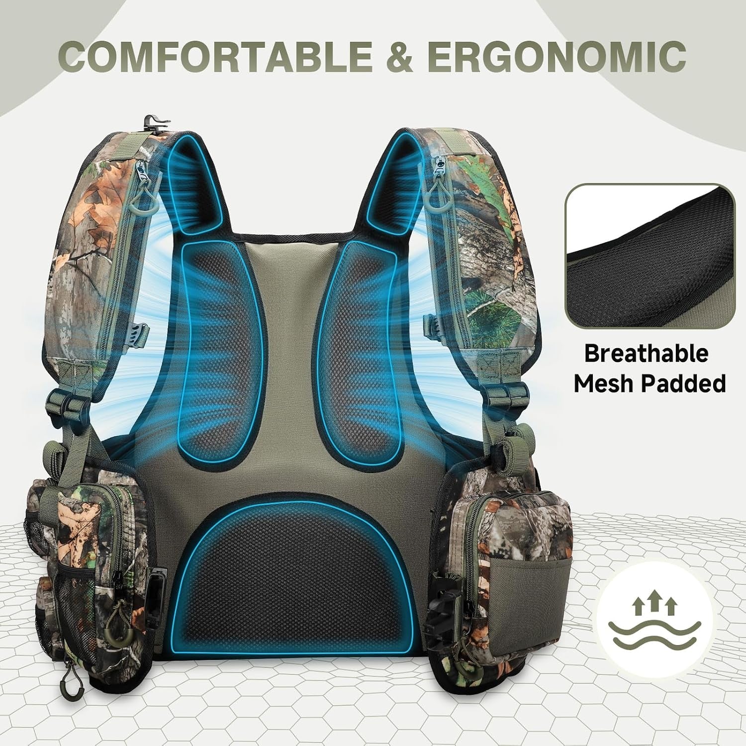 Turkey Vest with Seat, Lightweight Camo Turkey Hunting Vest with Game Pouch for Men Women, Turkey Hunting Gear Accessories(3L Water Bladder Compatible)