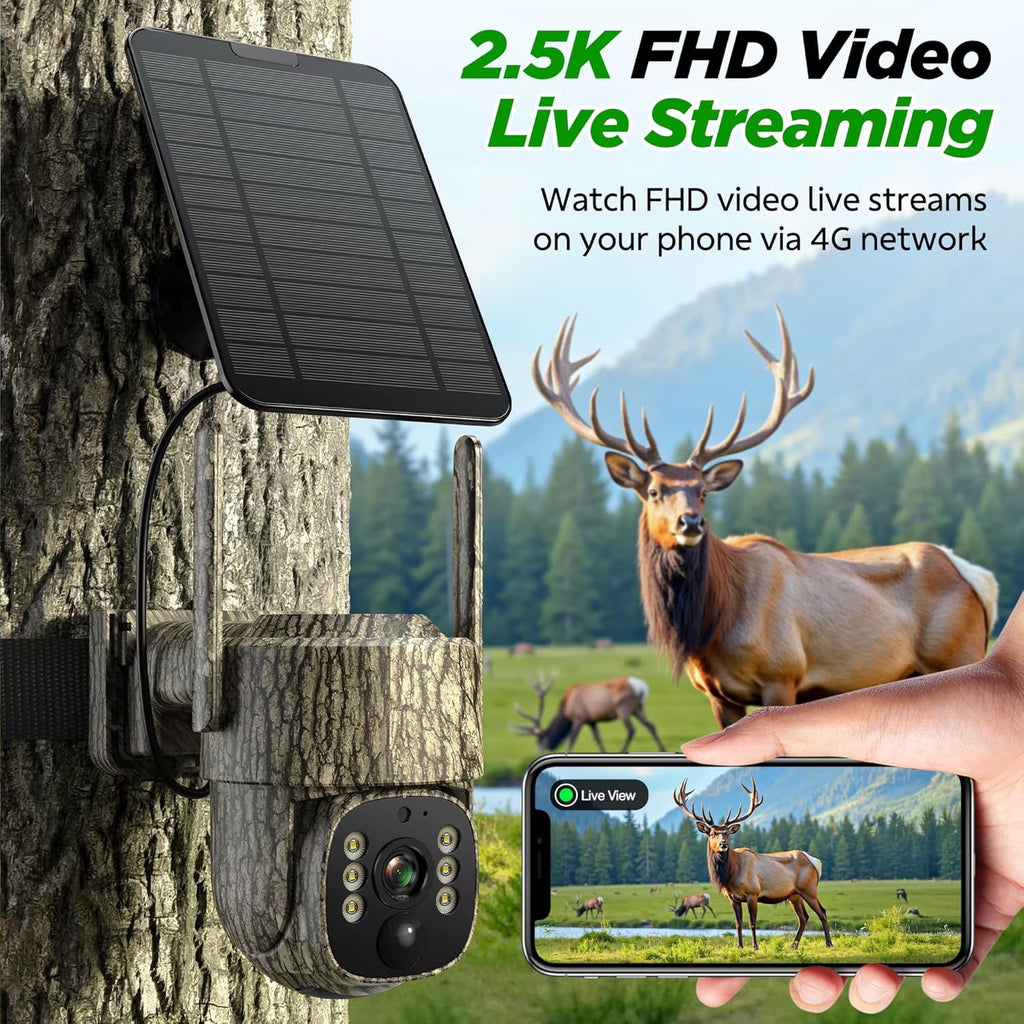 4G LTE Cellular Trail Camera 2 Pack, Built-In SIM Card Hunting Game Cameras 7800Mah Solar Battery 360° View Auto Tracking Motion Activated