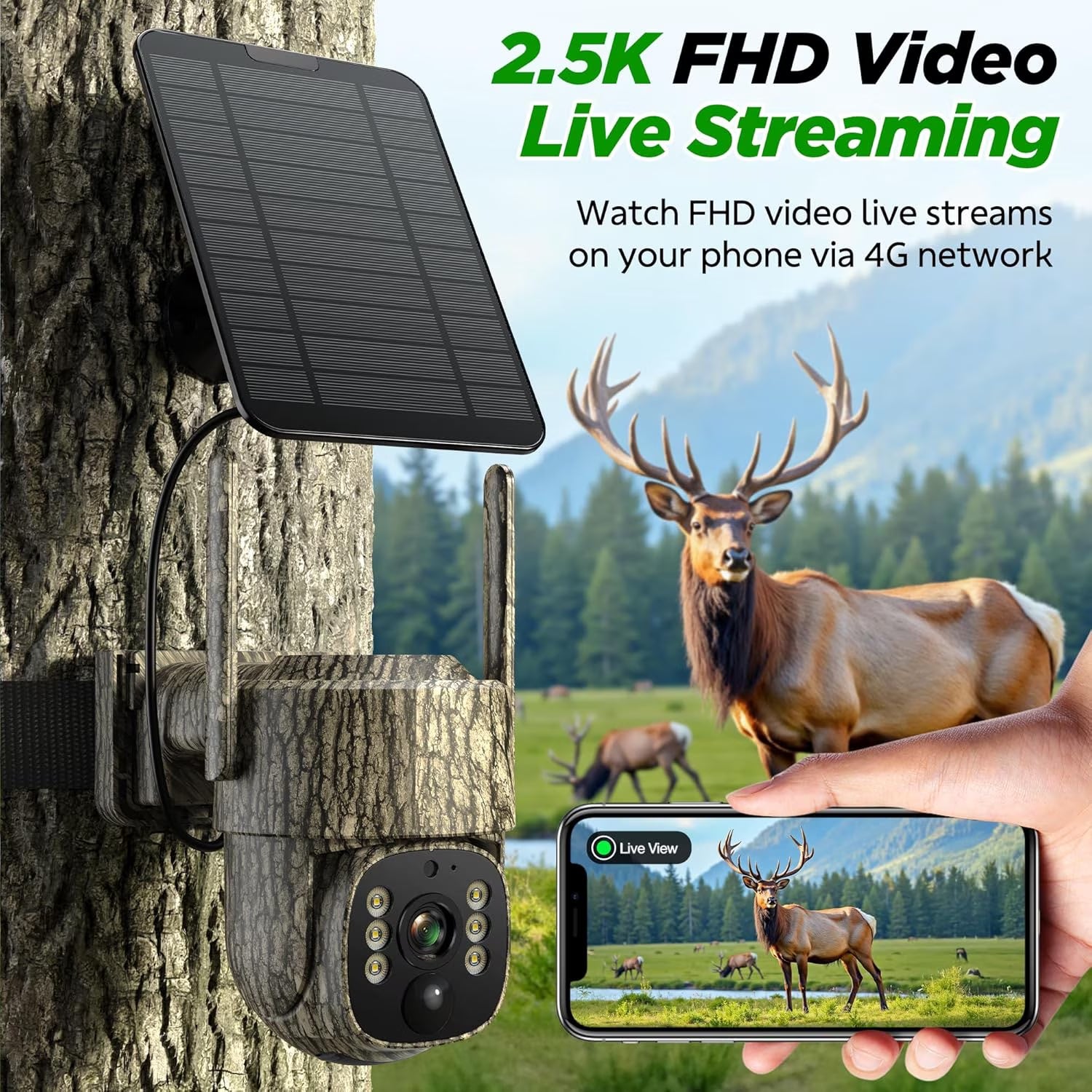 4G LTE Cellular Trail Camera 2 Pack, Built-In SIM Card Hunting Game Cameras 7800Mah Solar Battery 360° View Auto Tracking Motion Activated