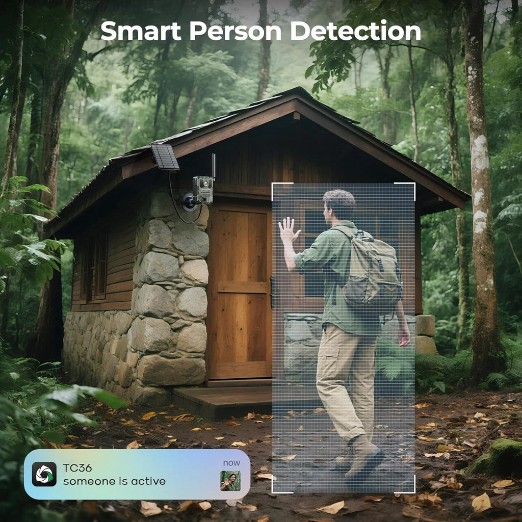 Solar Cellular Trail Camera 4G LTE 2.5K 32MP Hunting Camera 65FT Night Vision 0.1S PIR AI Detection IP66 Wildlife Monitor