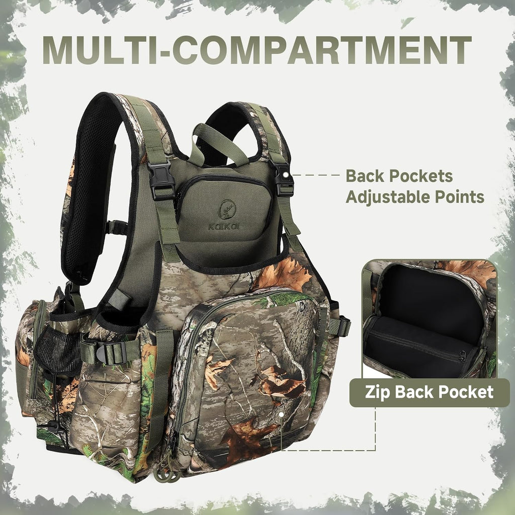 Turkey Vest with Seat, Lightweight Camo Turkey Hunting Vest with Game Pouch for Men Women, Turkey Hunting Gear Accessories(3L Water Bladder Compatible)