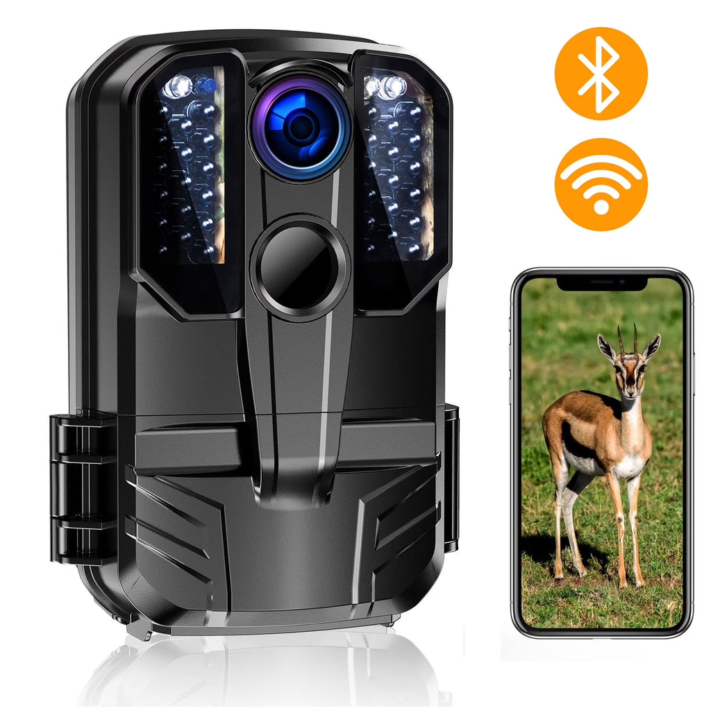 Wifi Bluetooth Trail Camera 1296P 20MP Game Deer Camera Infrared Night Vision Waterproof PIR Sensors Motion Activated Trail Cam for Hunting Wildlife Monitoring Home Security 2.0" LCD Screen