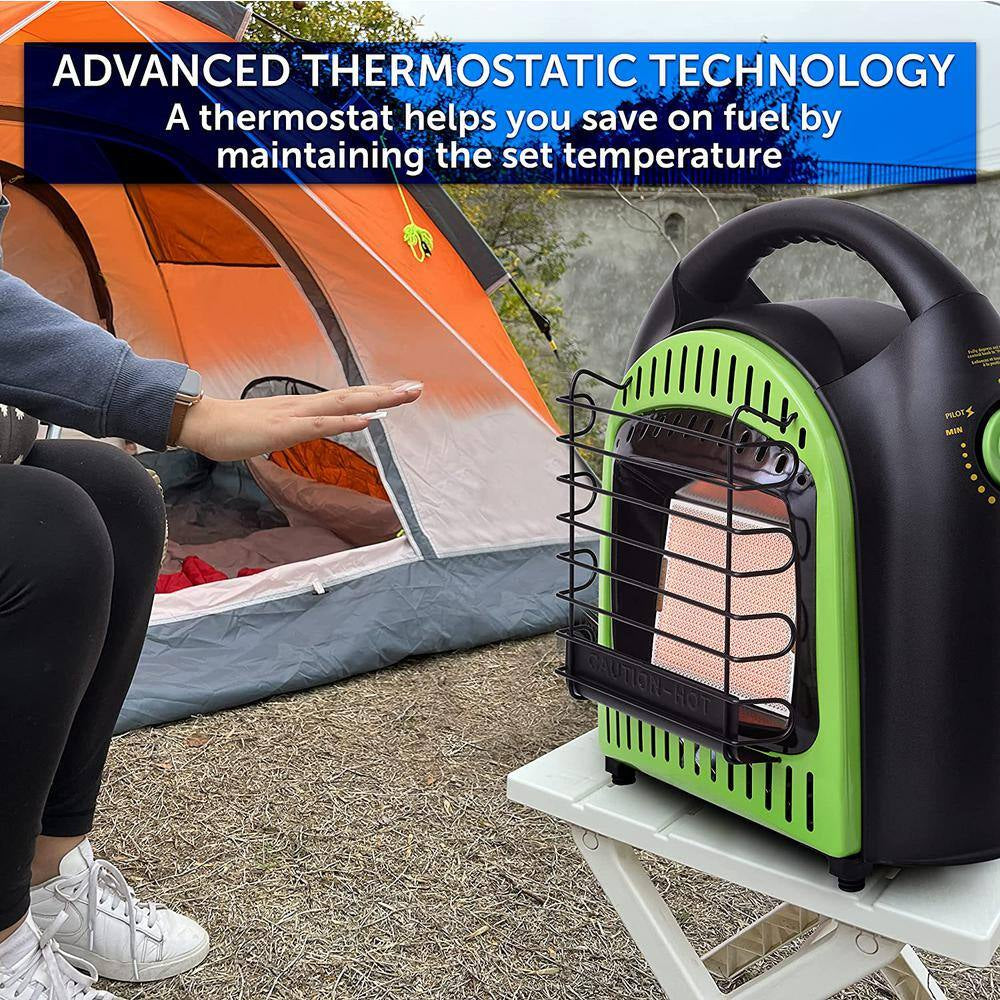 Portable 10,000 BTU Thermostatic Infrared Propane Camping Heater for 1 Lb. LP Tank