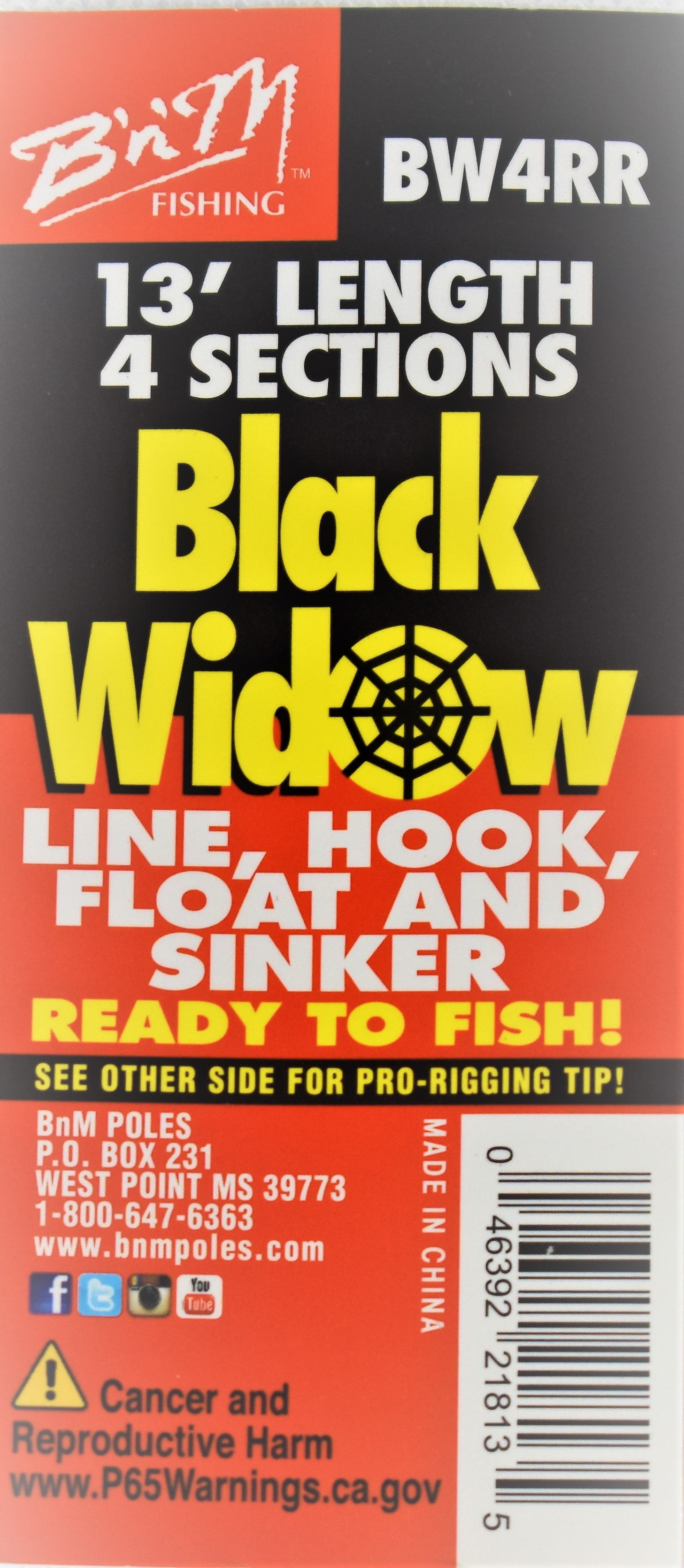 Pole Black Widow Ready Rig, 13Ft Telescopic Panfish Pole