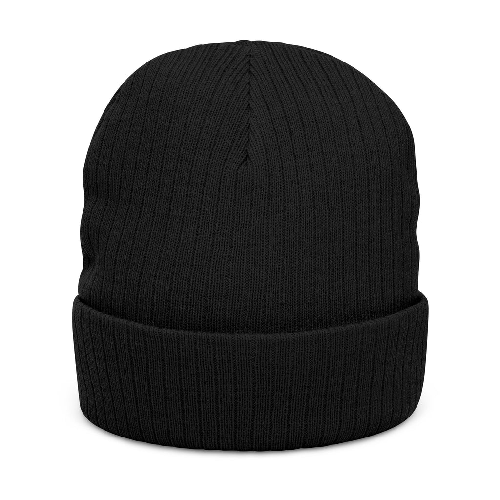 Ribbed Knit Beanie — Embroidered Patch Winter Hat