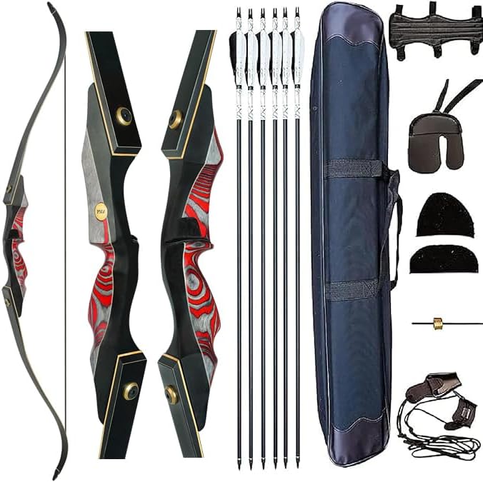 60'' Recurve Bow and Arrow Set Archery Hunting Bows Wooden 20-60Lbs