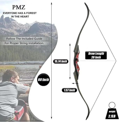 60'' Recurve Bow and Arrow Set Archery Hunting Bows Wooden 20-60Lbs