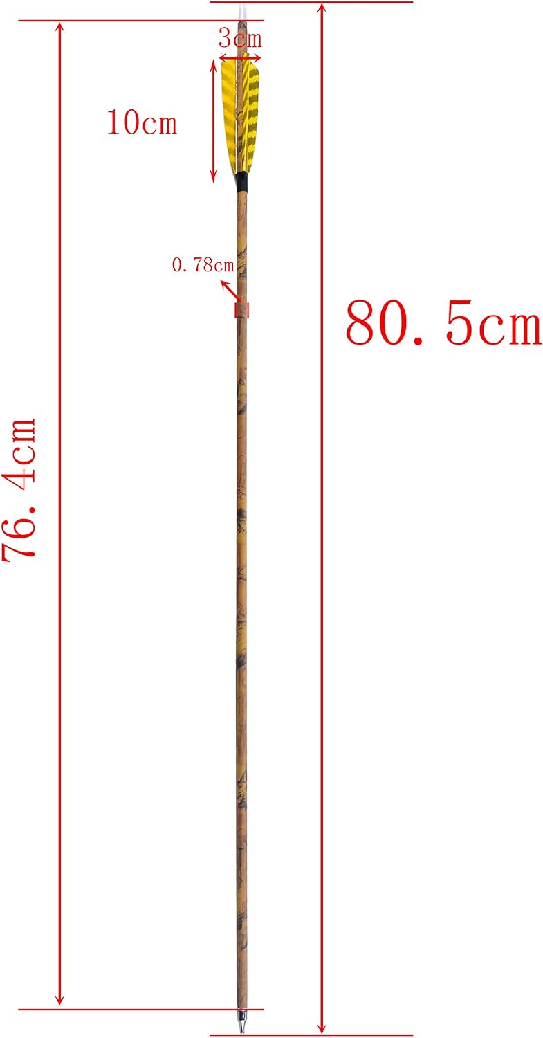 30” Archery Carbon Arrows Hunting Arrows with 4” Turkey Feather Removable Tips Targeting Practice Arrows 500 Spine for Compound & Recurve & Traditional Bow 6/12Pcs