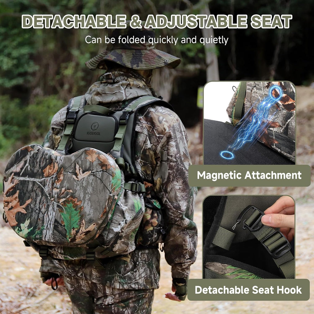 Turkey Vest with Seat, Lightweight Camo Turkey Hunting Vest with Game Pouch for Men Women, Turkey Hunting Gear Accessories(3L Water Bladder Compatible)