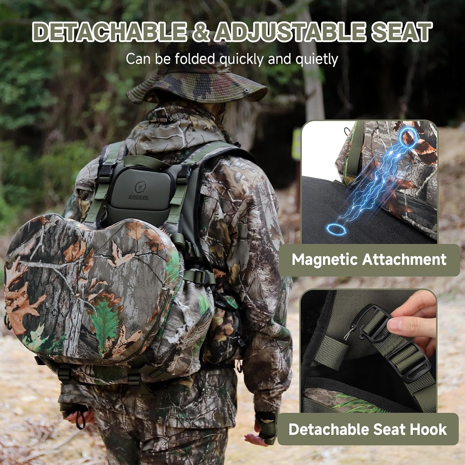 Turkey Vest with Seat, Lightweight Camo Turkey Hunting Vest with Game Pouch for Men Women, Turkey Hunting Gear Accessories(3L Water Bladder Compatible)