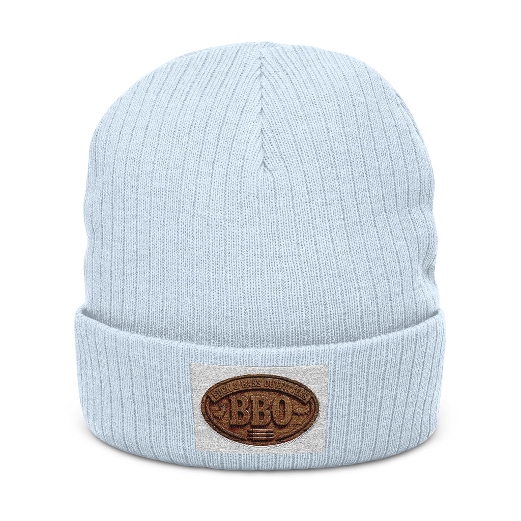 Ribbed Knit Beanie — Embroidered Patch Winter Hat