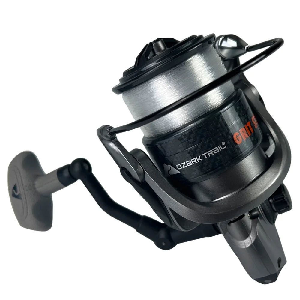 Grit Stick Fishing Rod and Reel Spinning Combo, 7-Foot Medium Heavy Action 2-Piece Fishing Rod, Size 5000 Reel, Left/Right Hand Retrieve, Grey with Orange