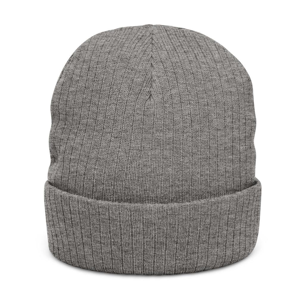 Ribbed Knit Beanie — Embroidered Patch Winter Hat