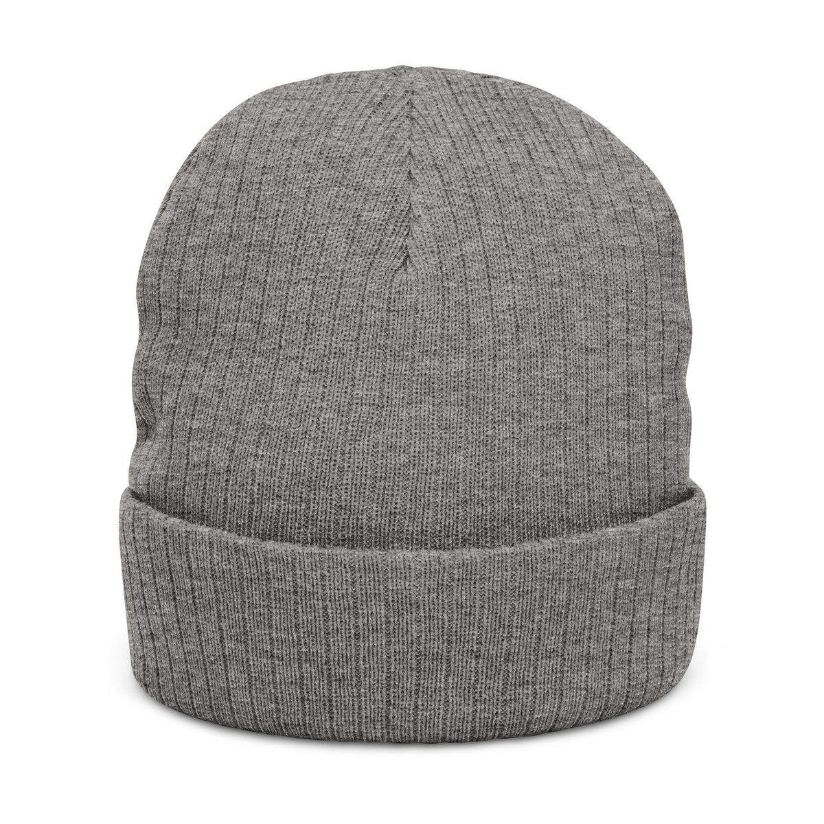 Ribbed Knit Beanie — Embroidered Patch Winter Hat