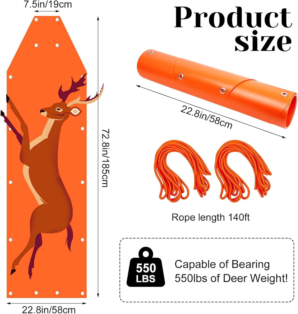 Heavy Duty Deer Drag Sled Game Glide with 2Pcs Deer Drag Strap，Deer Cart Game Hauler Thickened Tear-Resistant Hunting Accessories and Gear ，Multi-Purpose Utility Sled for Hauling Deer Hunting