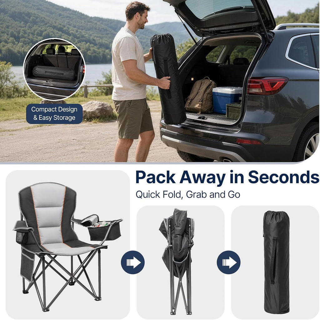 Folding Camping Chair, Oversized Heavy Duty Chairs, Black