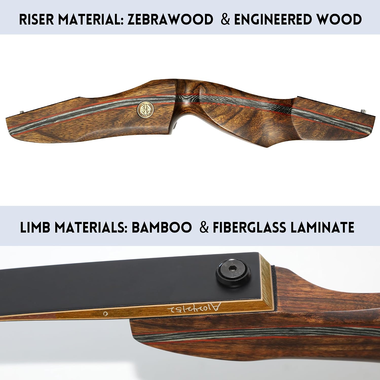 Archery Recurve Bow Takedown Traditional Hunting Bow 30-60Lb with Bamboo Core Limbs and Wooden Riser for Adults Beginner Target Practice 60 Inches