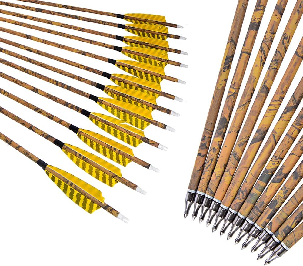 30” Archery Carbon Arrows Hunting Arrows with 4” Turkey Feather Removable Tips Targeting Practice Arrows 500 Spine for Compound & Recurve & Traditional Bow 6/12Pcs