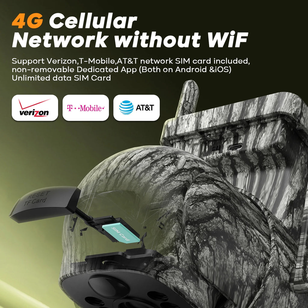 4G LTE Solar Trail Camera Cellular Live Feed 2.5K 360° View Game Camera Auto Tracking No Wifi Needed for Hunting&Outdoor Security