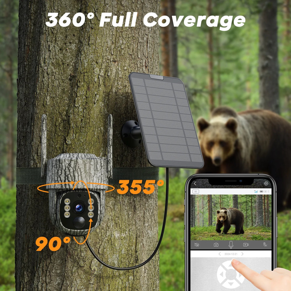 4G LTE Solar Trail Camera Cellular Live Feed 2.5K 360° View Game Camera Auto Tracking No Wifi Needed for Hunting&Outdoor Security
