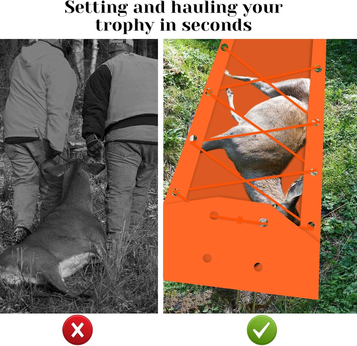 Heavy Duty Deer Drag Sled Game Glide with 2Pcs Deer Drag Strap，Deer Cart Game Hauler Thickened Tear-Resistant Hunting Accessories and Gear ，Multi-Purpose Utility Sled for Hauling Deer Hunting