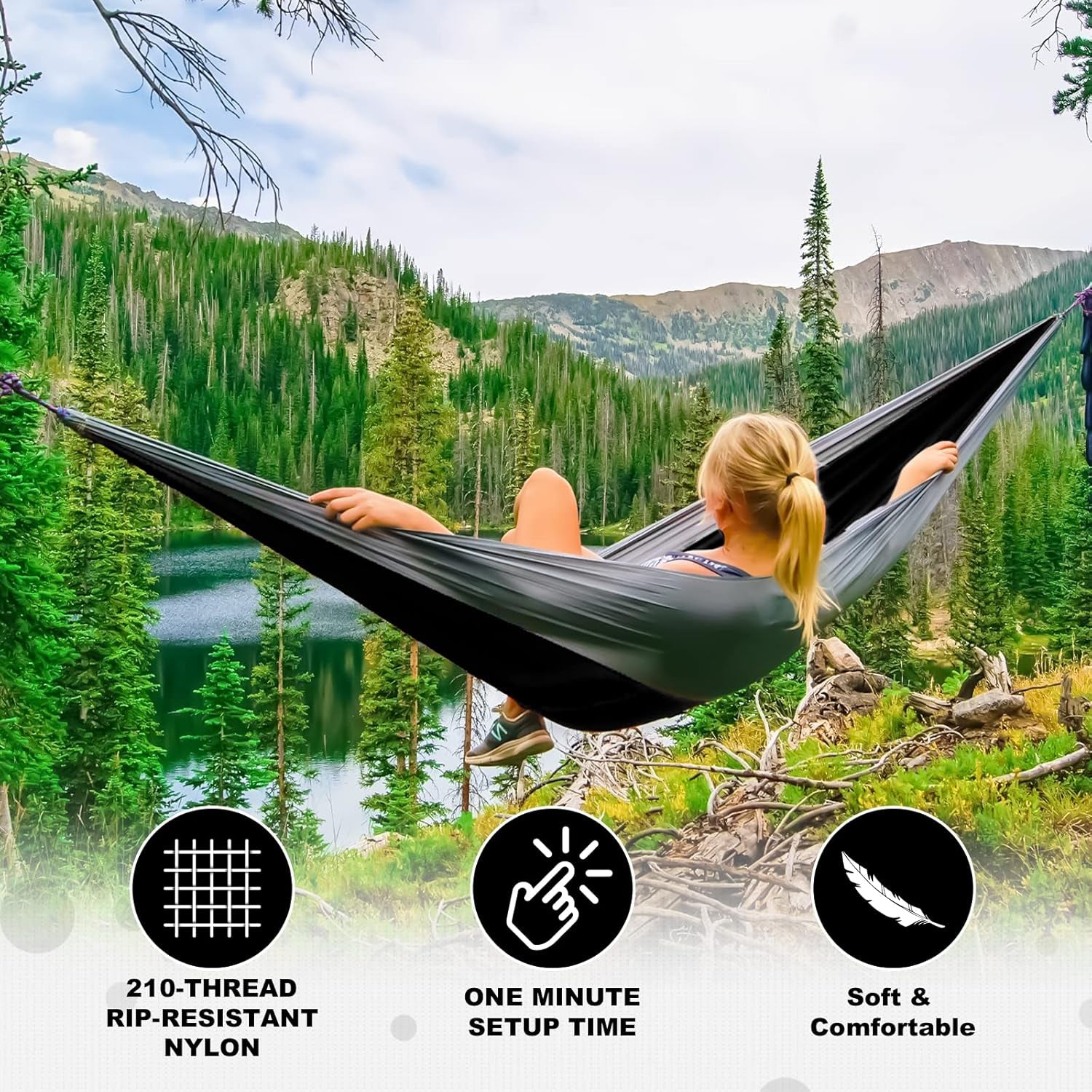 Camping Hammock Double Portable Hammocks Camping Accessories and Camping Gear,Great for Hiking,Outdoor,Beach,Camping