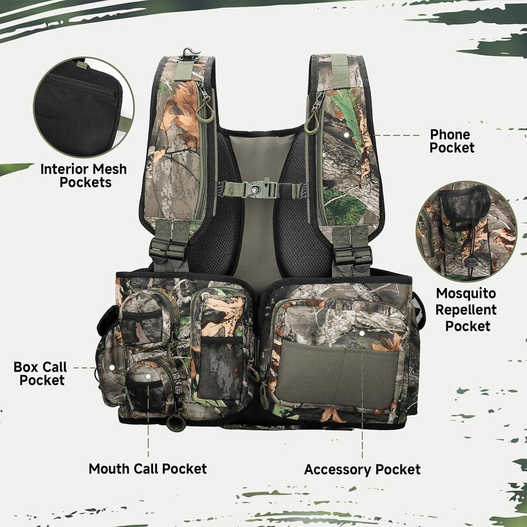 Turkey Vest with Seat, Lightweight Camo Turkey Hunting Vest with Game Pouch for Men Women, Turkey Hunting Gear Accessories(3L Water Bladder Compatible)
