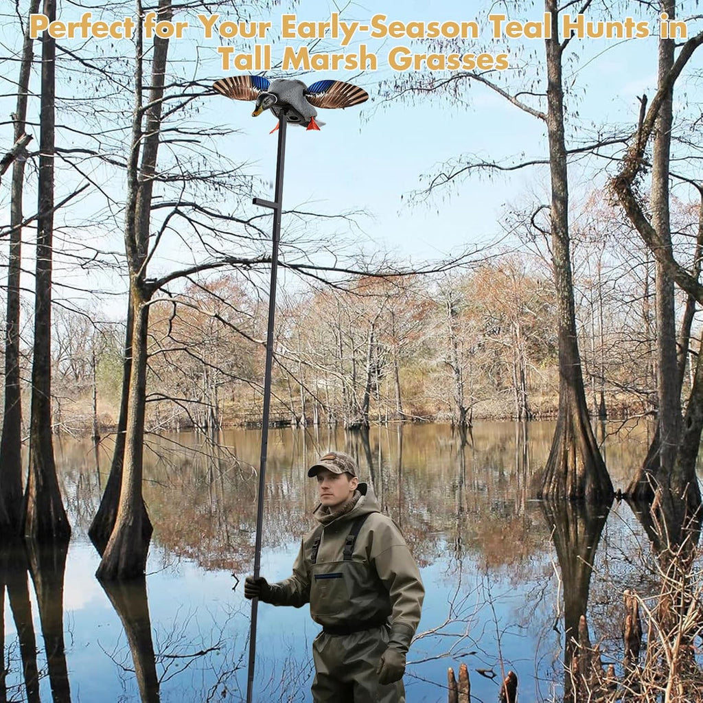 11.3 FT Mallard Duck Decoys Extension Pole,Outdoor Duck Decoy Stand Hunting Pole Works with Spinning Wing Decoys,Ducks Hunting Accessories(Duck Decoy Not Included)