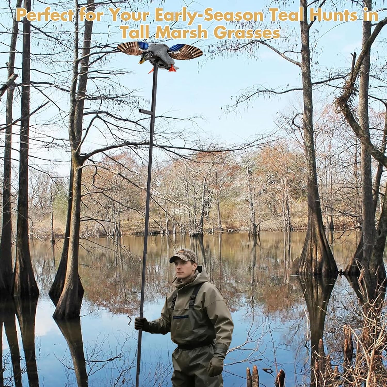11.3 FT Mallard Duck Decoys Extension Pole,Outdoor Duck Decoy Stand Hunting Pole Works with Spinning Wing Decoys,Ducks Hunting Accessories(Duck Decoy Not Included)