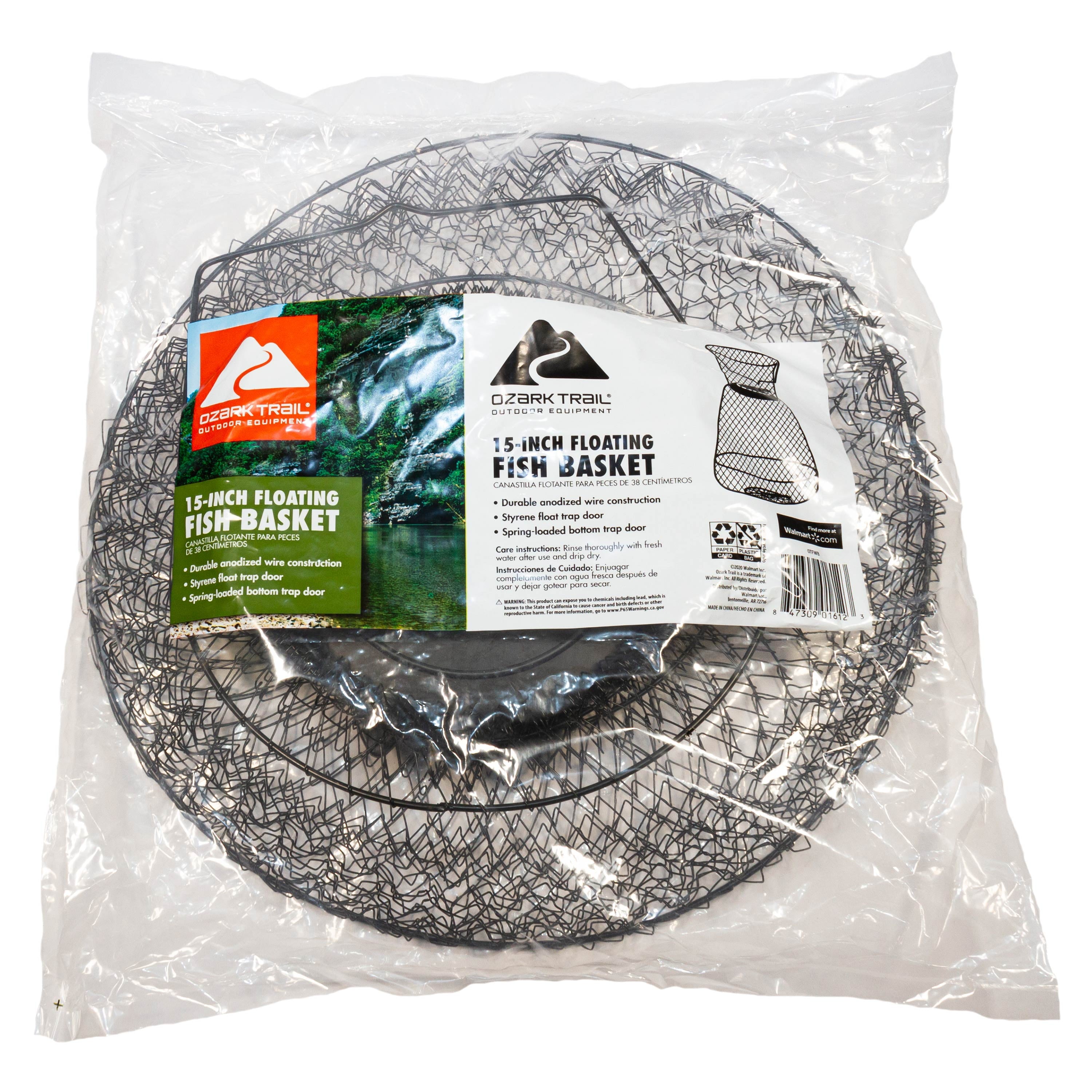 15 in X 21 in Collapsible Floating Wire Fishing Basket with Trap Doors and Handle