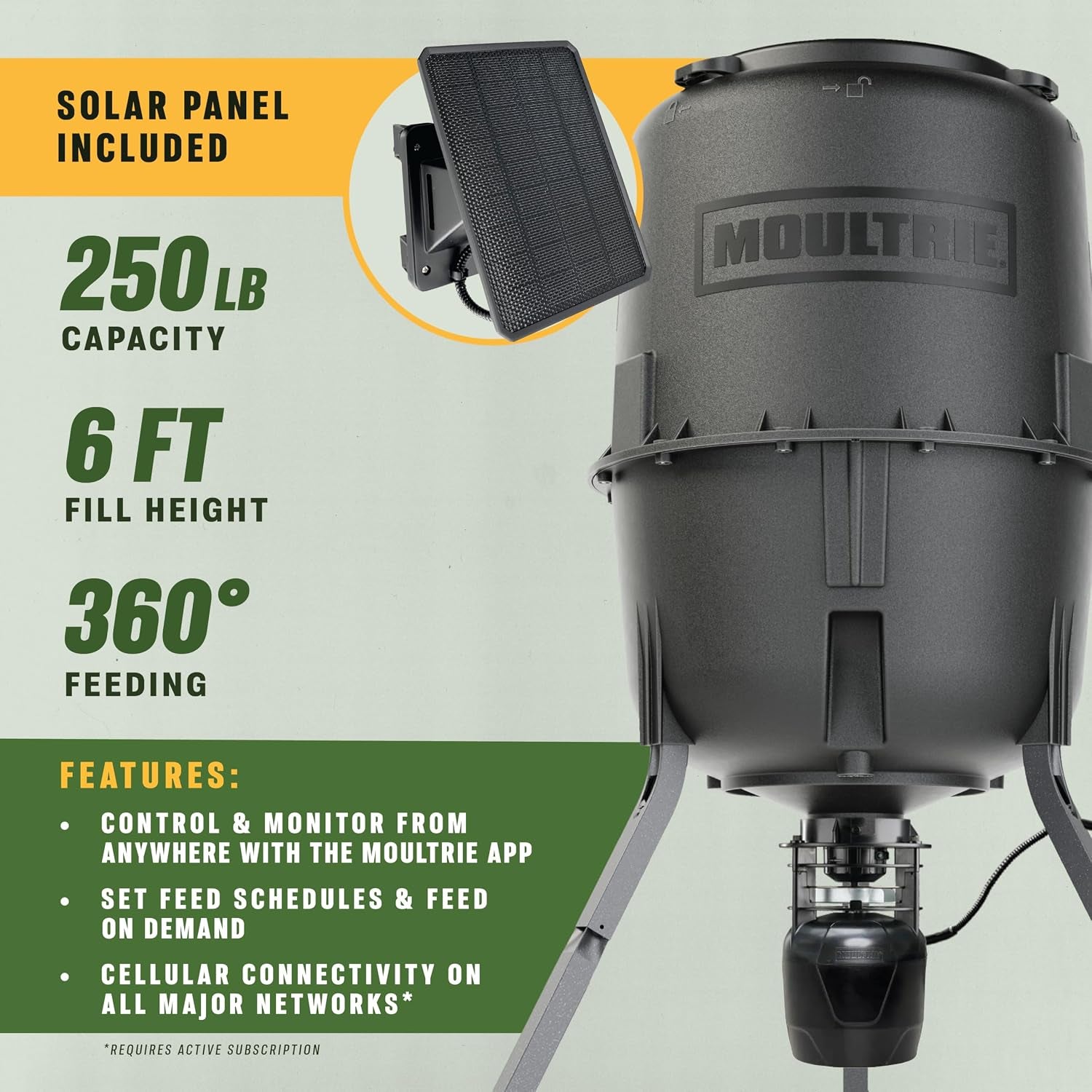 Deer Feeder Connected - 250 Lb, Tripod Deer Feeder, Cellular