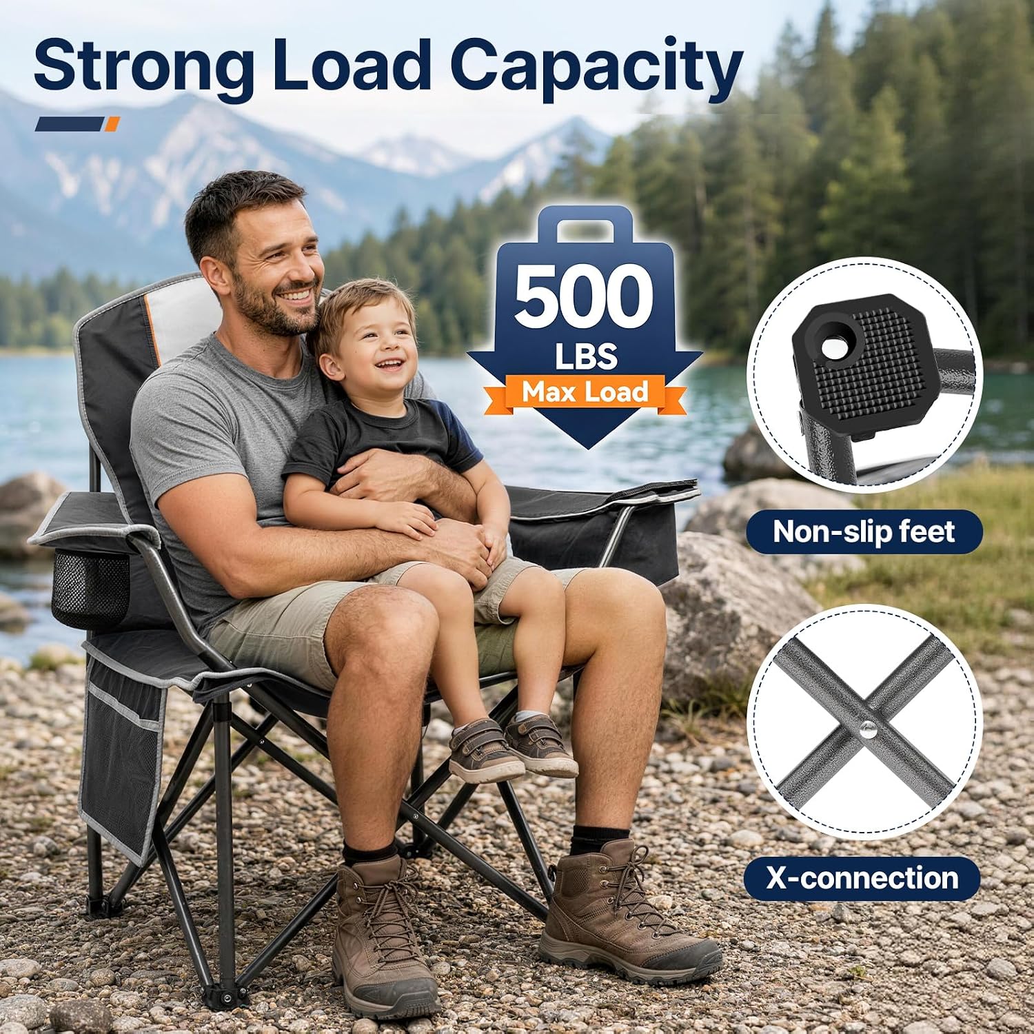 Folding Camping Chair, Oversized Heavy Duty Chairs, Black
