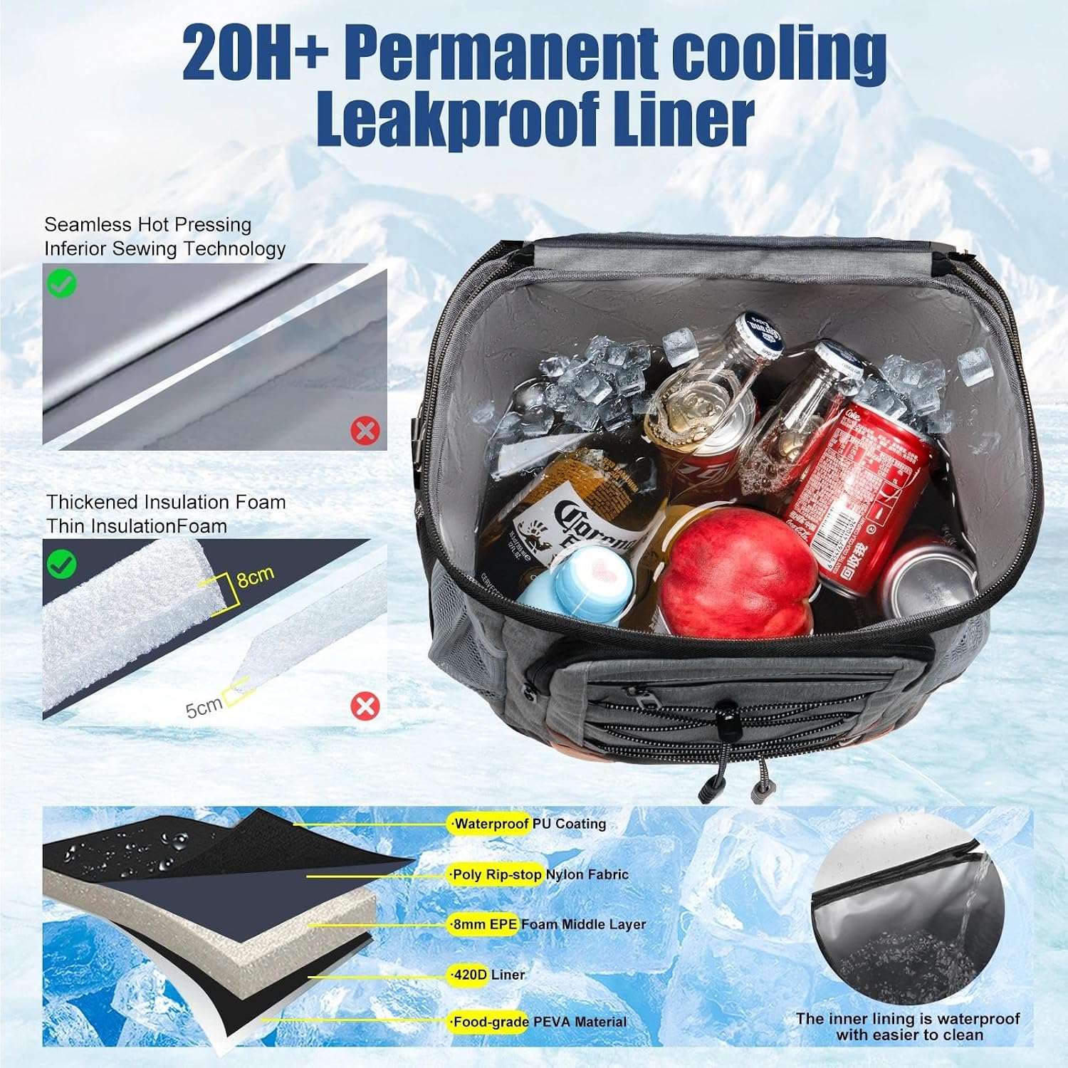 Backpack Cooler Insulated Leakproof, Soft Cooler for Outdoor Camping Hiking